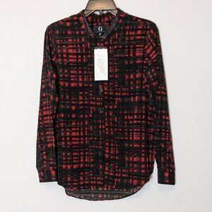 GUILIANA Red Plaid Long Sleeve Button Shirt; Faux Leather Collar; Size 8